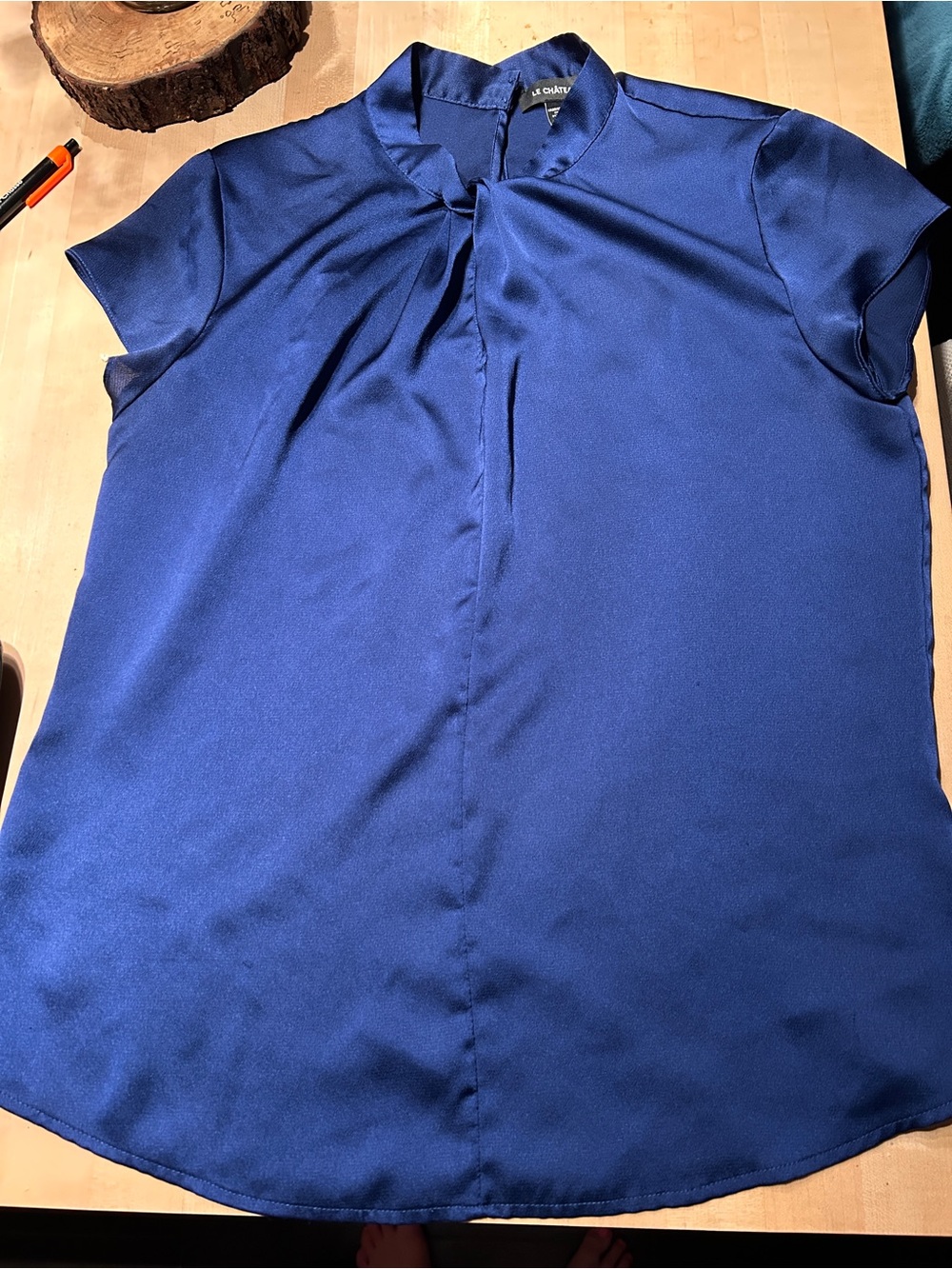 le chateau Royal Blue Short-Sleeve Keyhole Blouse
